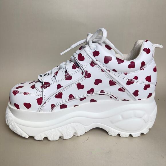Platform Sneakers Buffalo Heart-Print White Chunky Sole Shoes Love-Themed shoes - Picture 3 of 7